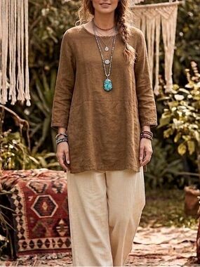 Bryn Walker 100% Linen Brown Tunic Dress Size XS Oversized